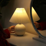 Modern White Globe Ceramic and Pleated Table Lamp