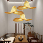 24'' Rustic Hat Shaped Rattan Pendant Light Dining Room Ceiling Light