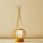 Rustic Woven Bamboo Table Lamp with Cylinder LED Light & USB Port