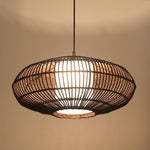 Short Circular Dark Brown Bamboo Pendant Light Farmhouse Kitchen Lighting