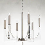 Six-Light Acrylic and Nickel Ceiling Chandelier
