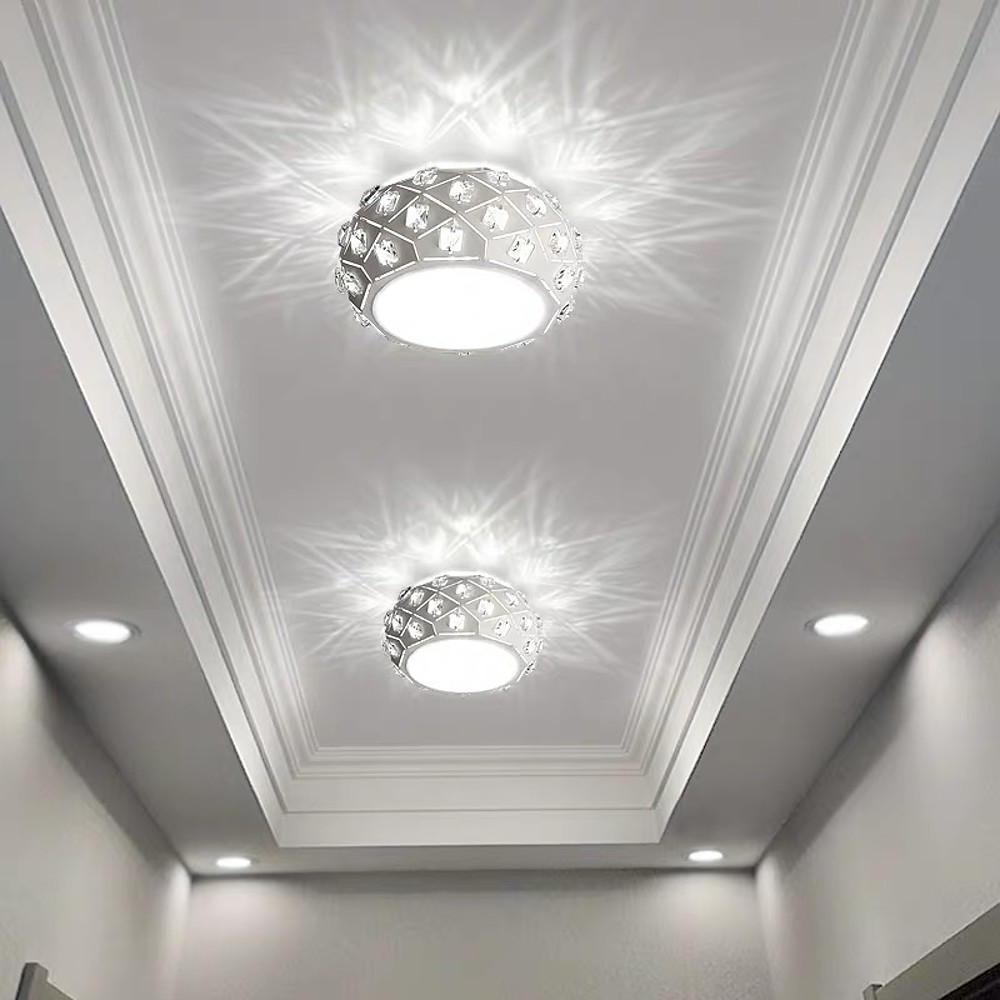 Metal Crystal Decorative LED Flush Mount Ceiling Light for Hallway Entryway