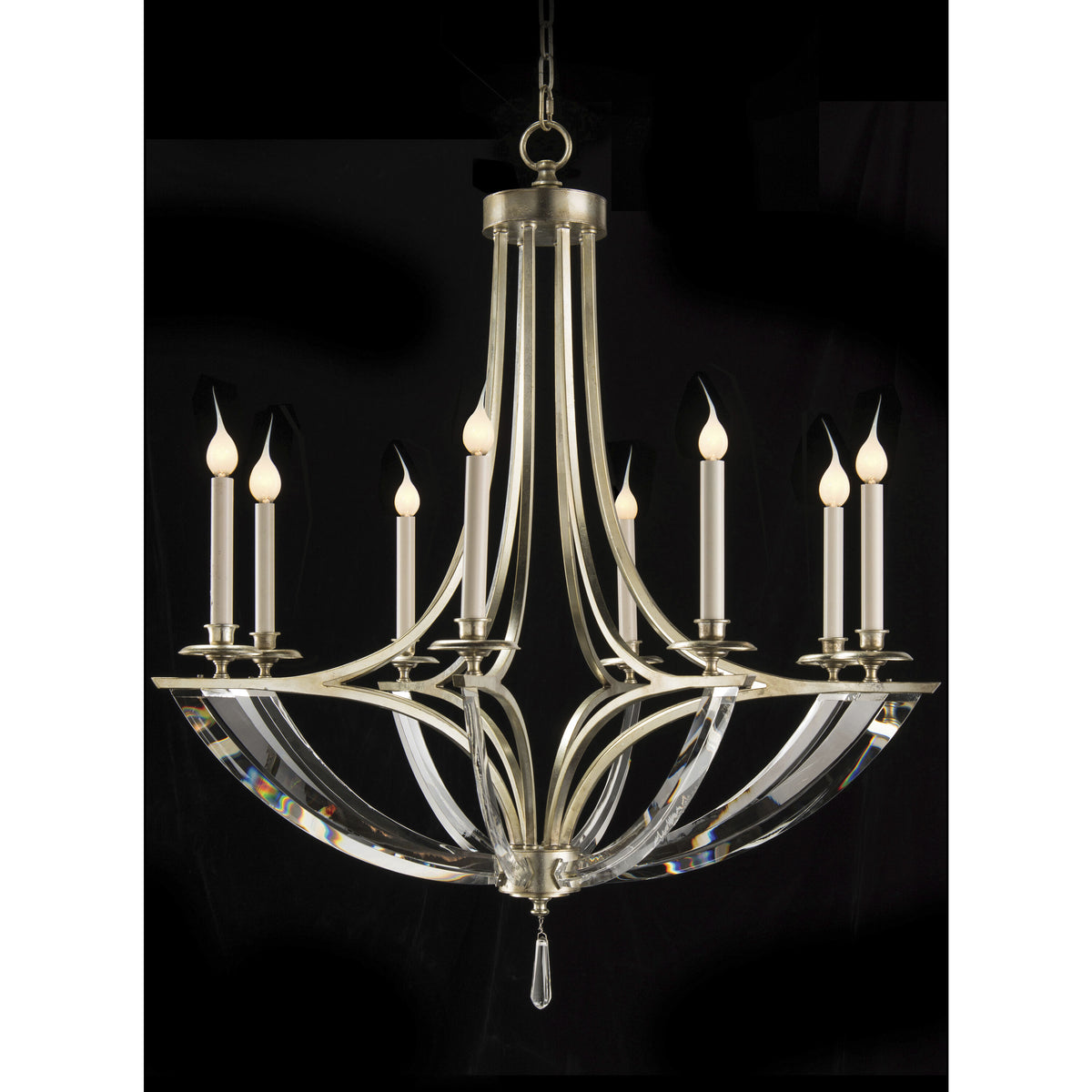 Curved 8-Light 39-Inch Silver Leaf Chandelier Ceiling Fixture