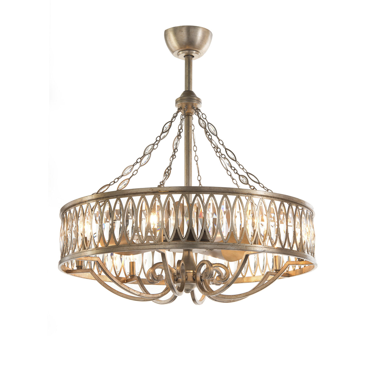 Marquises Crystal 8-Light 33-Inch Antique Silver Ceiling Pendant Light with Fan