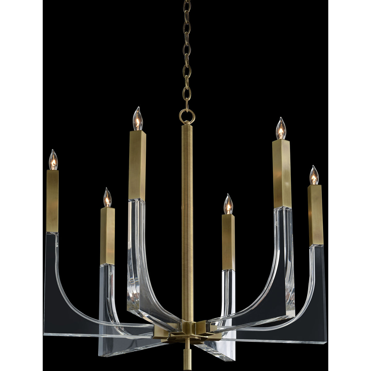 Acrylite 6-Light Brass and Acrylic Ceiling Chandelier