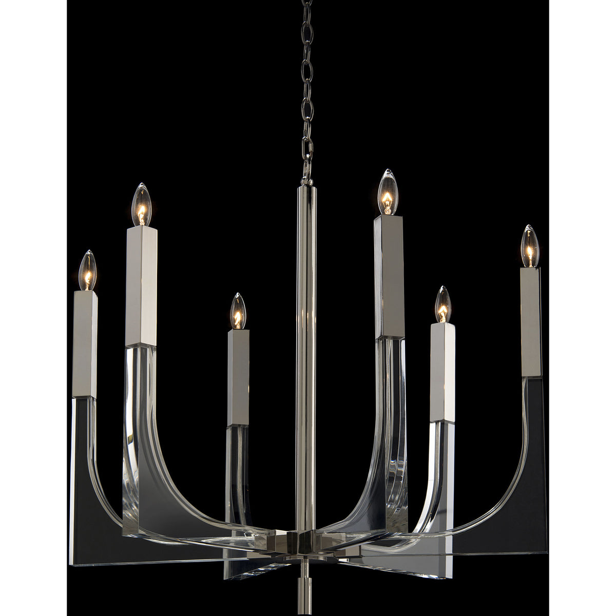 Six-Light Acrylic and Nickel Ceiling Chandelier