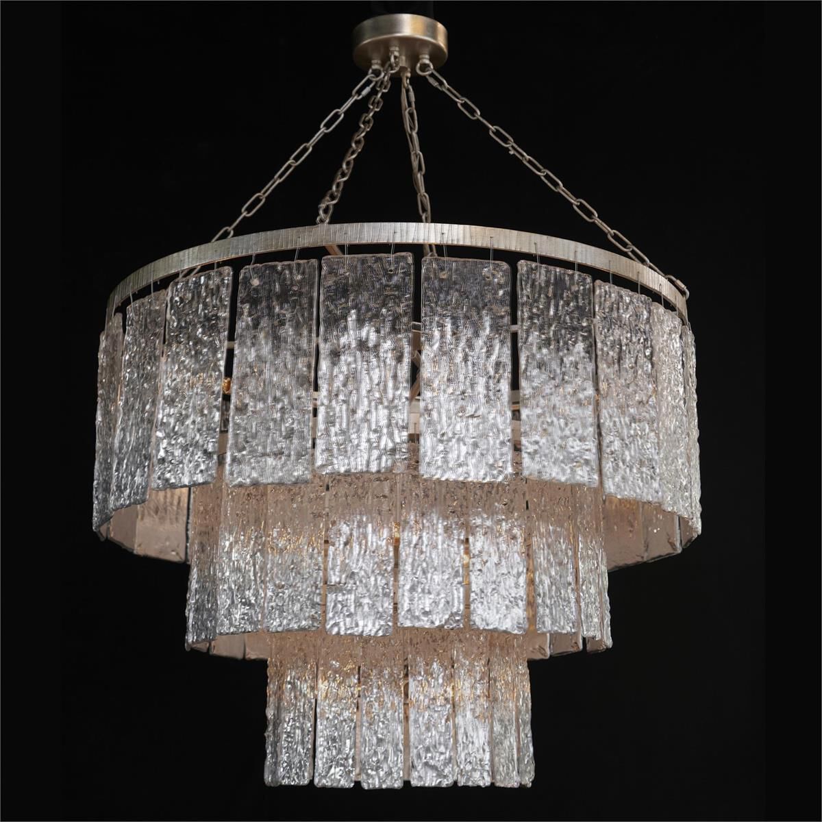 Twilight 16-Light 35.5 Inch Silver Ceiling Chandelier with Slumped Glass