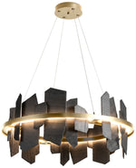 Ardesia Circular LED Pendant - Brass - Slate Accents - Standard Height