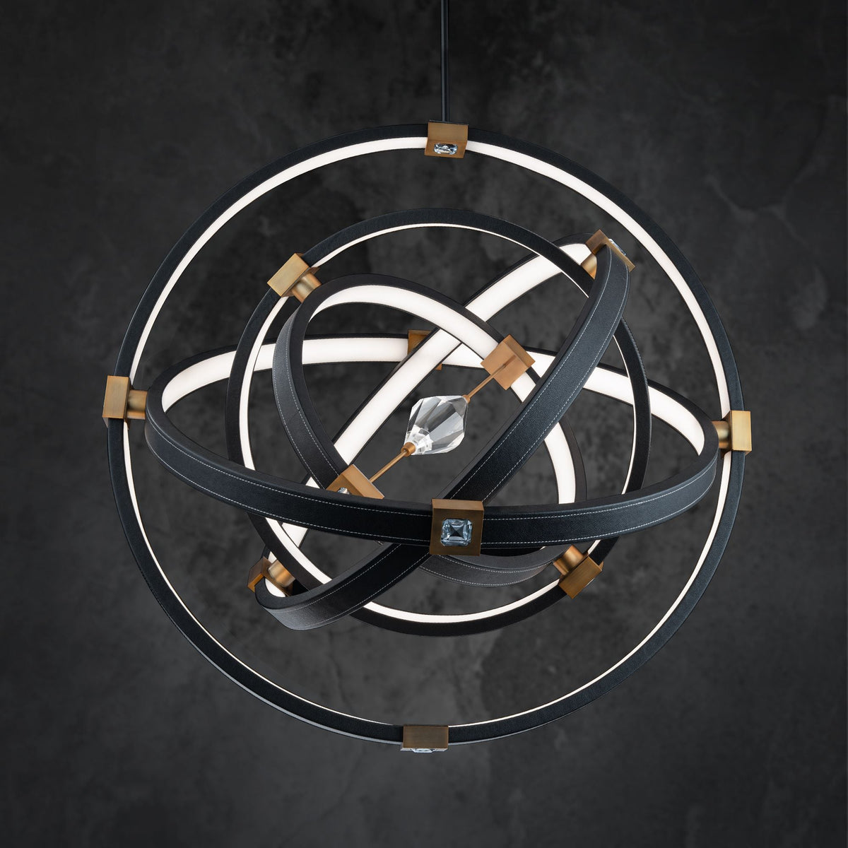 Atomic 36 1/2" Wide Black and Aged Brass LED Pendant Light