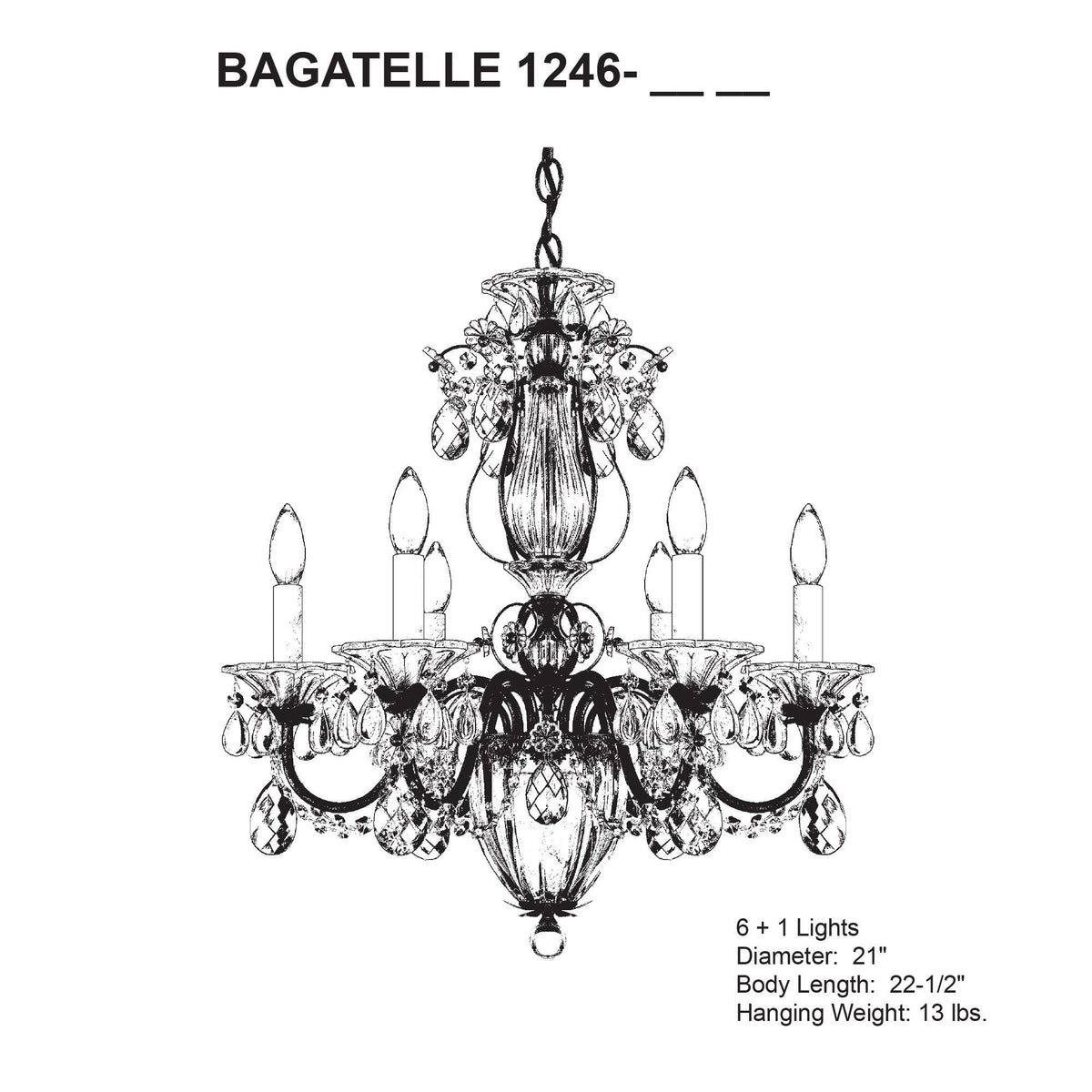Bagatelle 22.5"H x 21"W 7-Light Crystal Chandelier in Antique Sil