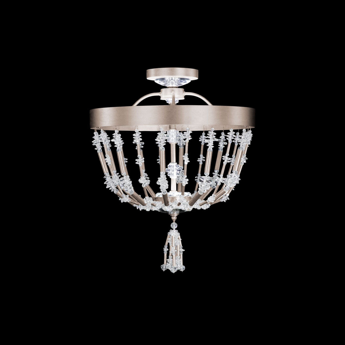 Bali 16" Wide Antique Silver Clear Crystal 1-Lt Semi-Flush Mt