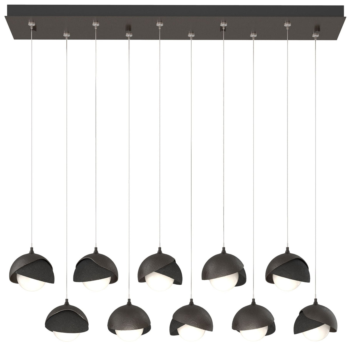 Brooklyn 10-Light Double Shade Rectangular Pendant - Bronze - Black - Opal