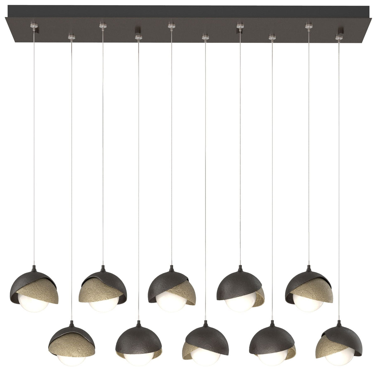 Brooklyn 10-Light Double Shade Rectangular Pendant - Bronze - Gold - Opal
