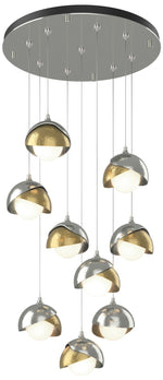 Brooklyn 20.5" 9-Light Sterling & Brass Round Long 2-Shade Pendant