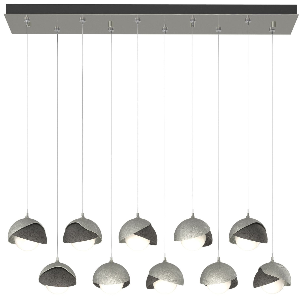 Brooklyn 44.5" Sterling & Iron Rectangular Long 2-Shade Pendant