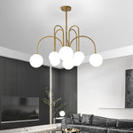 Sputnik Multi-light White Ball Glass Shade Pendant Lights Gold/Black Curved Linear Chandelier
