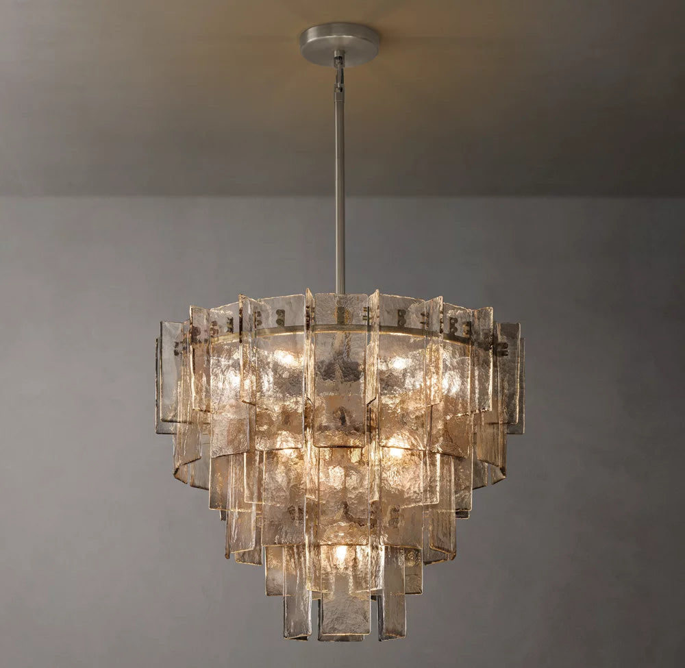 Lattice Clear Glass Tiered Round Chandelier 36"