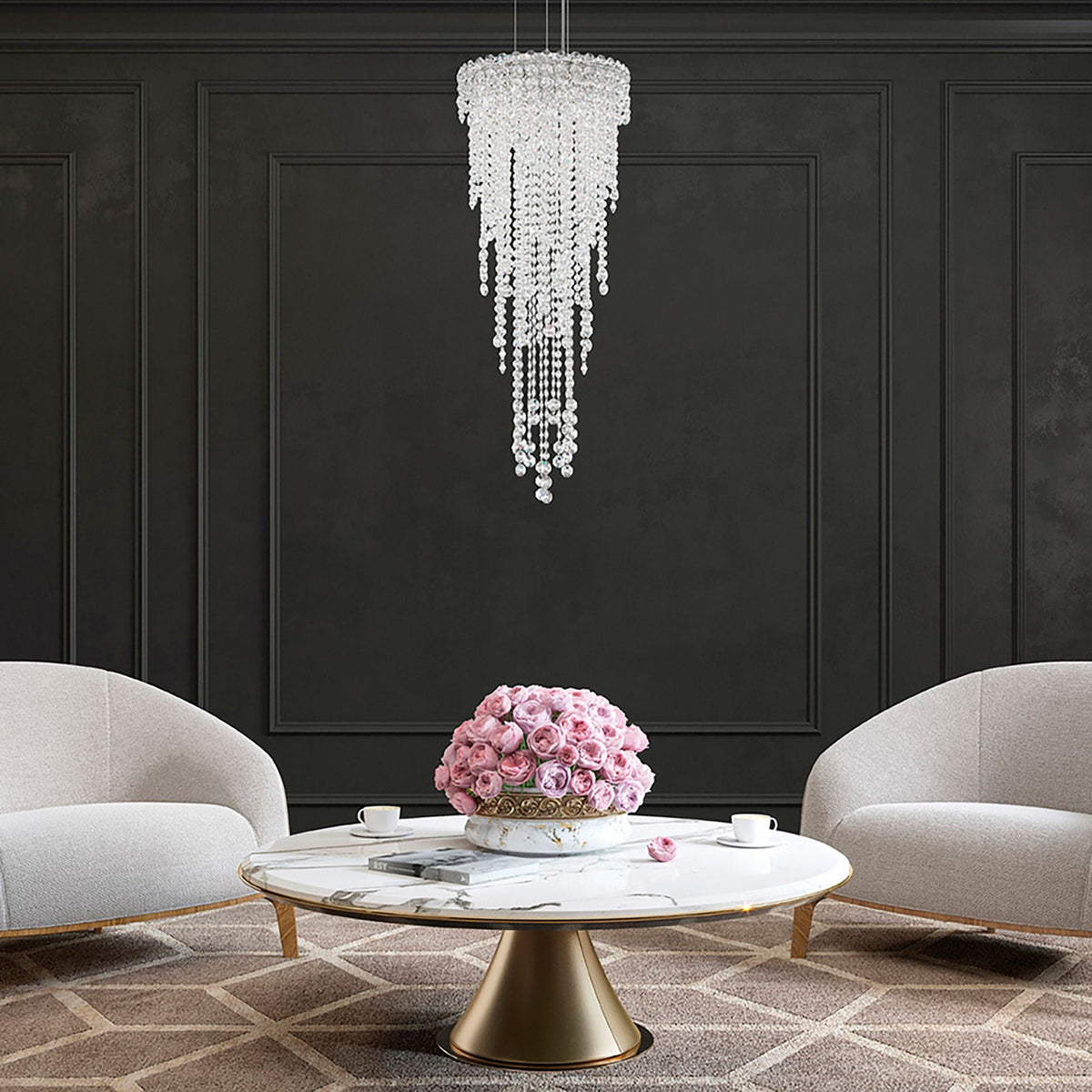 Chantant 35"H x 14"W 4-Light Crystal Pendant in Polished Stainles