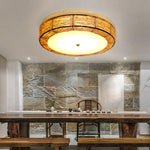 Compact Flush Mount Lighting Covered In Burly wood Wicker