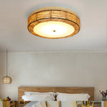 Compact Flush Mount Lighting Covered In Burly wood Wicker