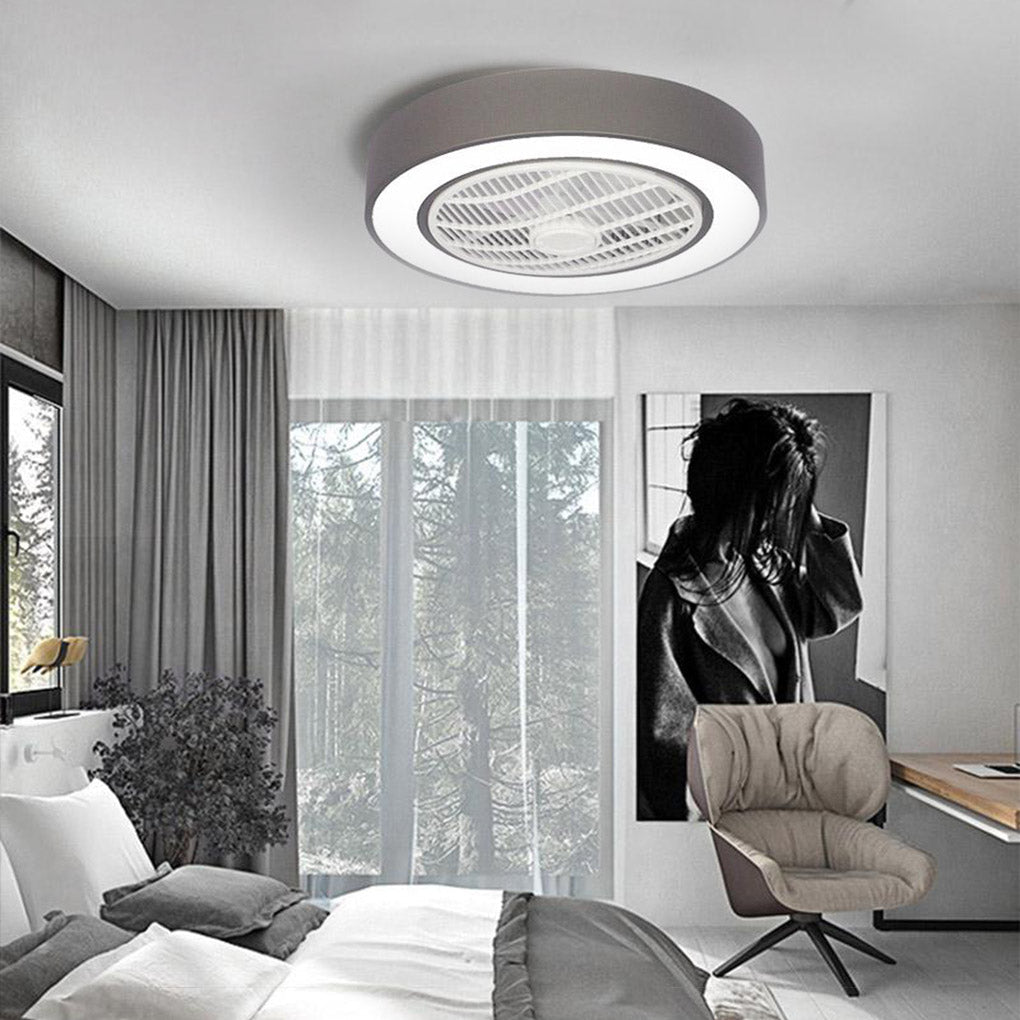 Compact Round Iron Modernized Flush Mount Bladeless Ceiling Fan With LED Lights