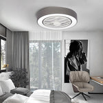 Compact Round Iron Modernized Flush Mount Bladeless Ceiling Fan With LED Lights