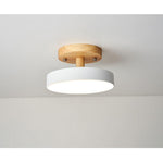 Round Minimalist Drum Flush Mount Light Metal Bamboo LED Ceiling Light