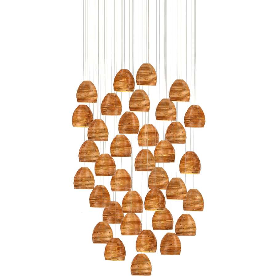 Beehive 36 Light 37" Wide Wood Multi Light Pendant