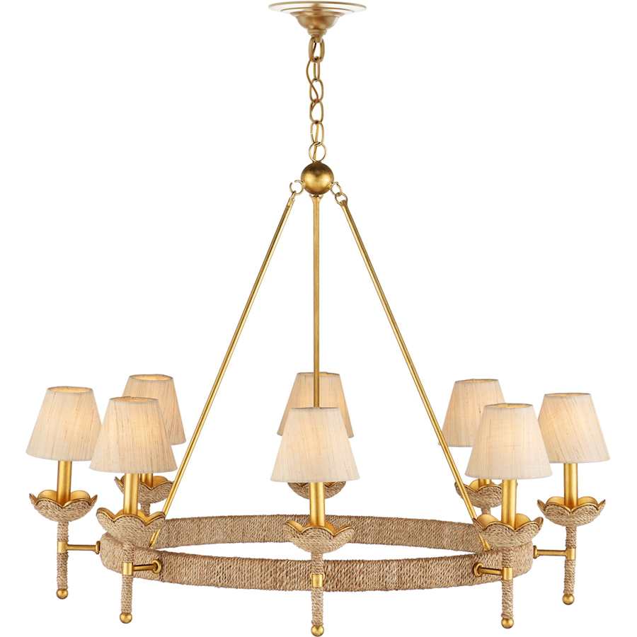 Vichy 8 Light 36" Wide Wrought Iron Ring Chandelier with Fabric Shade