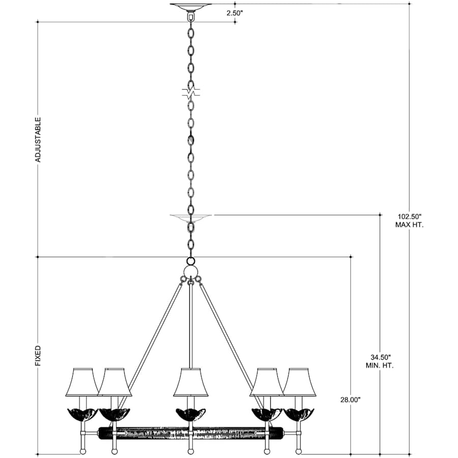 Vichy 8 Light 36" Wide Wrought Iron Ring Chandelier with Fabric Shade