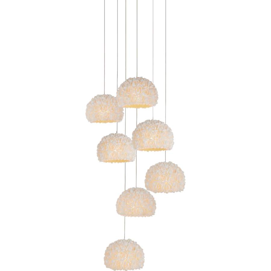 Virtu 7 Light 13" Wide Wrought Iron Multi Light Pendant with Clamrose Shell Shades