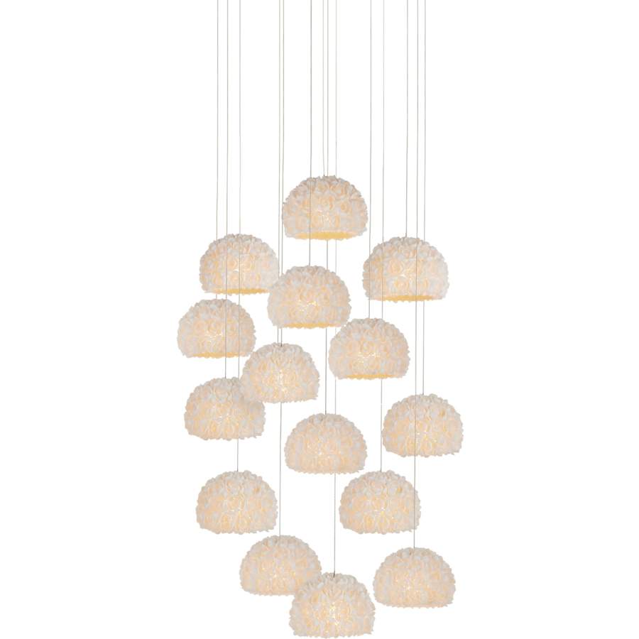 Virtu 15 Light 21" Wide Wrought Iron Multi Light Pendant with Clamrose Shell Shades