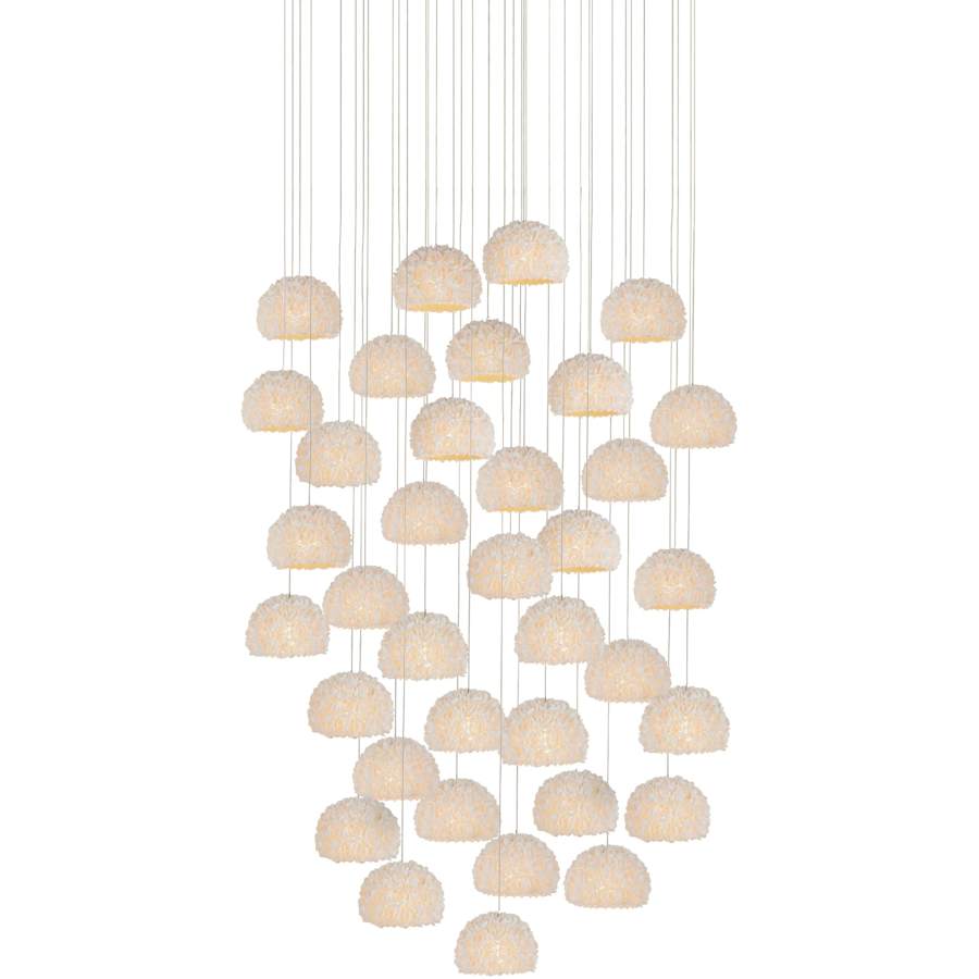 Virtu 36 Light 33" Wide Wrought Iron Multi Light Pendant with Clamrose Shell Shades