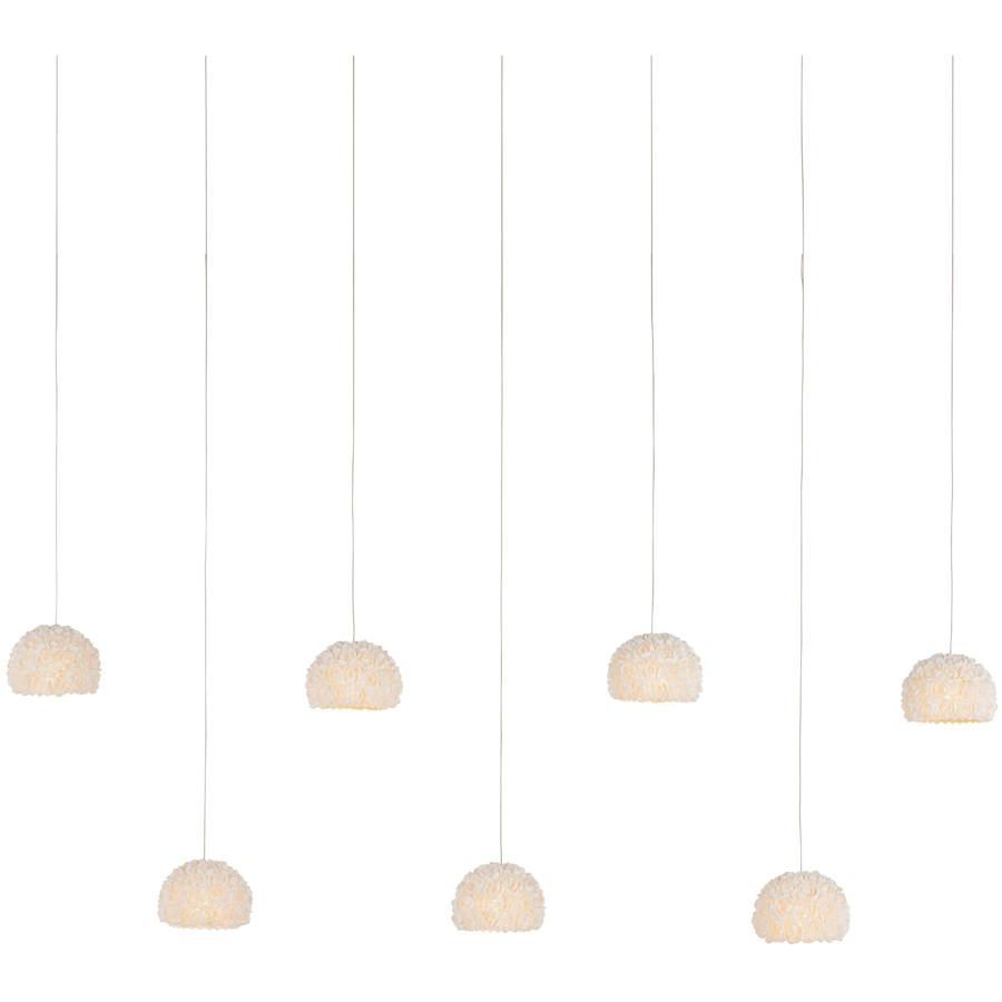 Virtu 7 Light 57" Wide Wrought Iron Linear Pendant with Clamrose Shell Shades