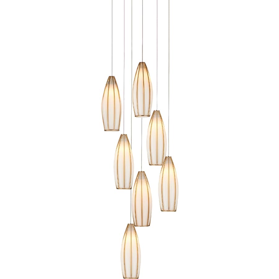 Parish 7 Light 13" Wide Wrought Iron Multi Light Pendant with Frosted Glass Shades