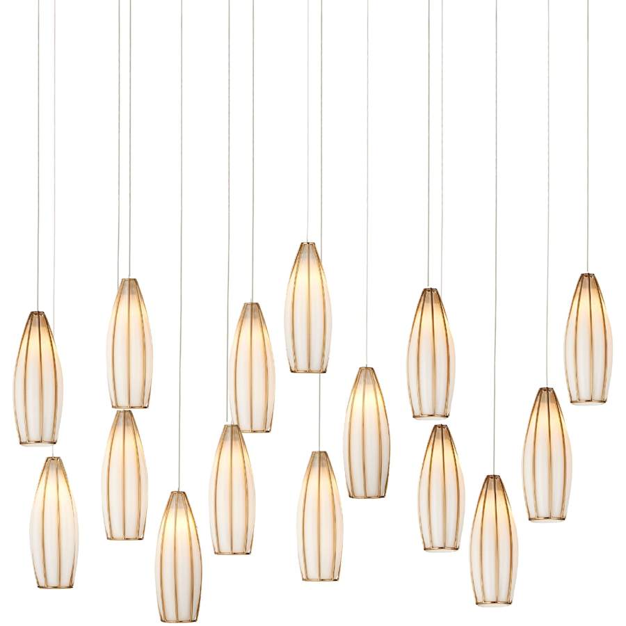 Parish 15 Light 48" Wide Wrought Iron Linear Pendant with Frosted Glass Shades