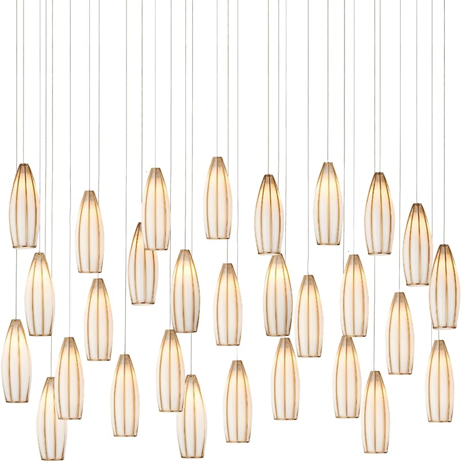 Parish 30 Light 54" Wide Wrought Iron Linear Pendant with Frosted Glass Shades