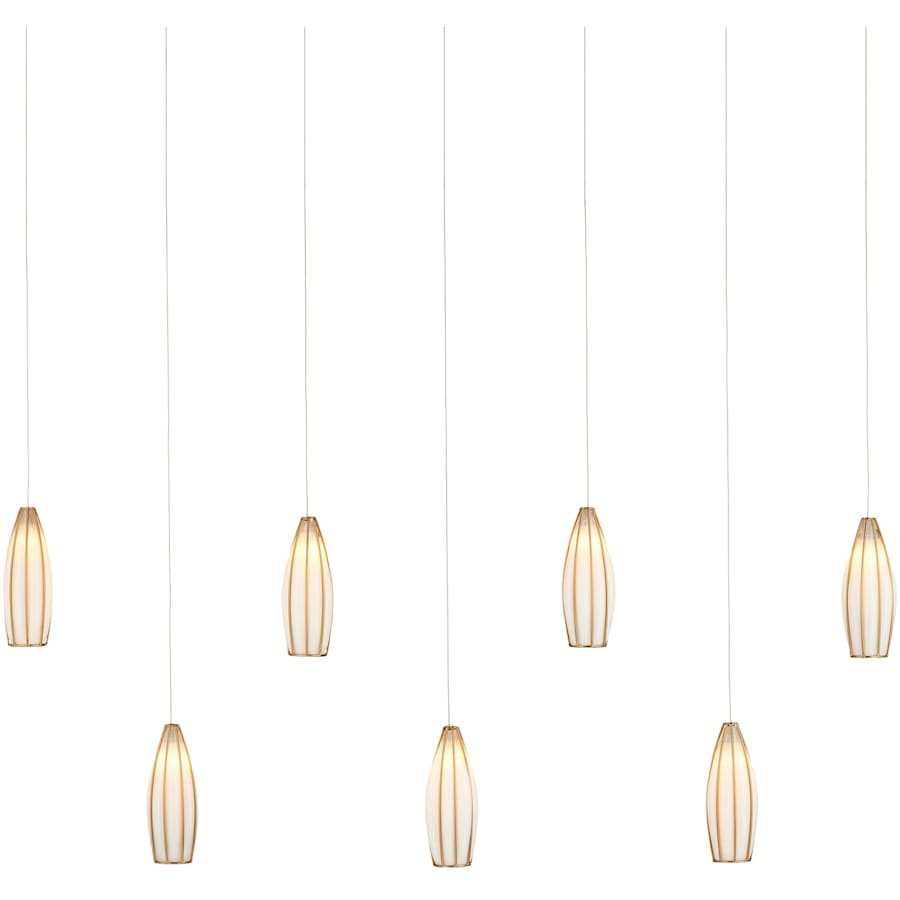 Parish 7 Light 57" Wide Wrought Iron Linear Pendant with Frosted Glass Shades