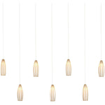 Parish 7 Light 57" Wide Wrought Iron Linear Pendant with Frosted Glass Shades