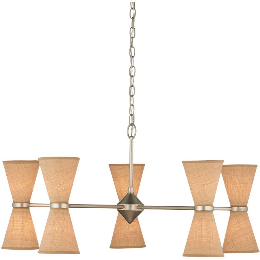 Pennyworth 10 Light 36" Wide Wrought Iron Chandelier with Grasscloth Shades