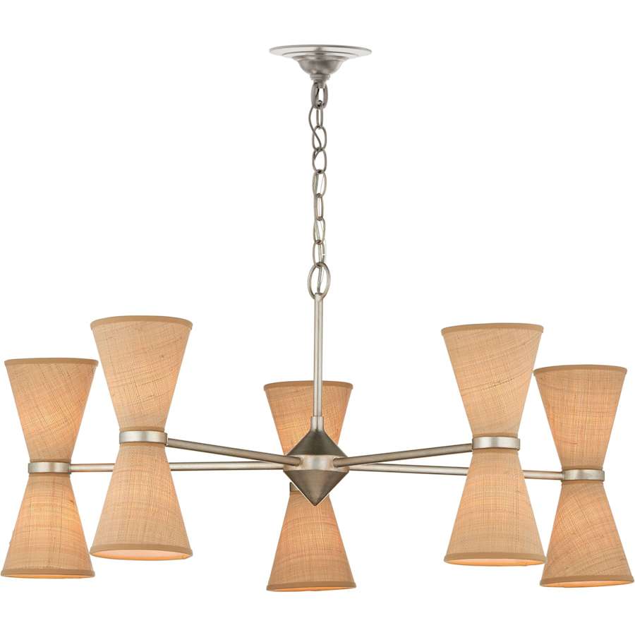 Pennyworth 10 Light 36" Wide Wrought Iron Chandelier with Grasscloth Shades