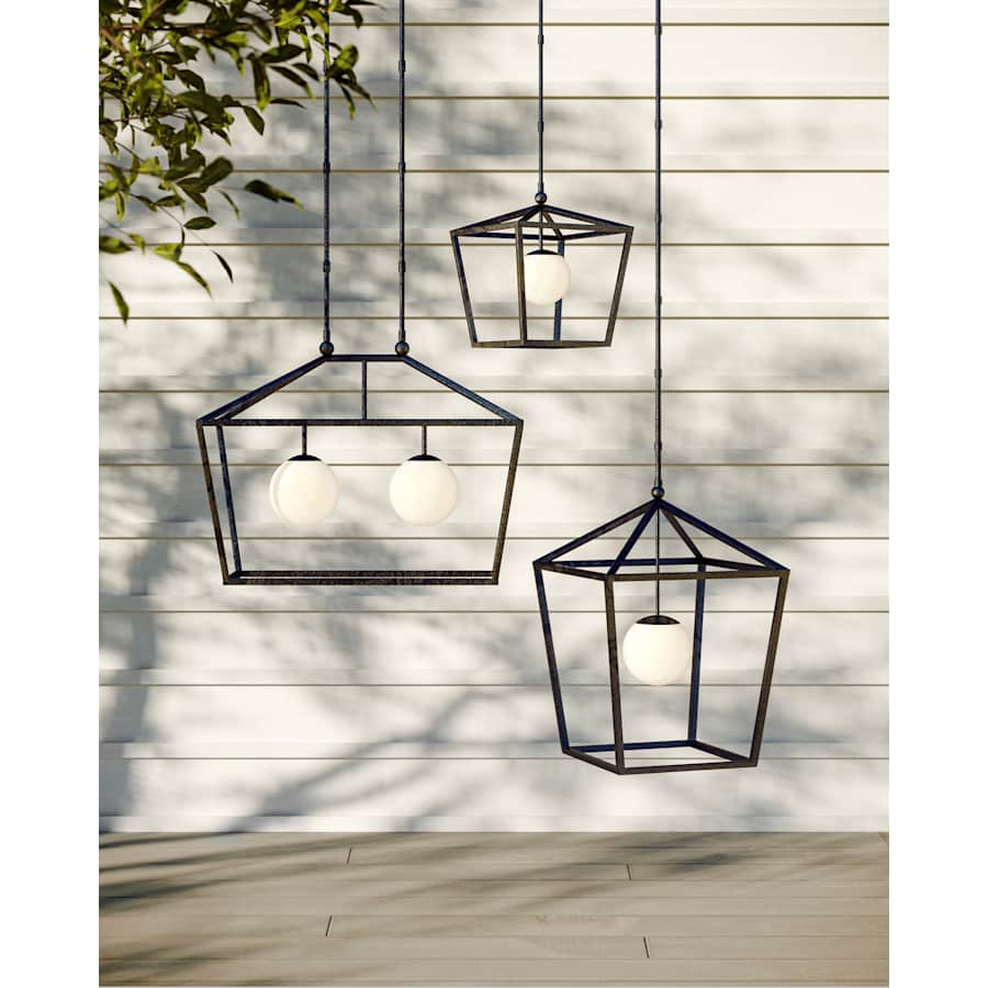Denison 2 Light 36" Wide Outdoor Wrought Iron Pendant
