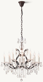 19th C. Rococo Iron & Crystal Round Chandelier 28"