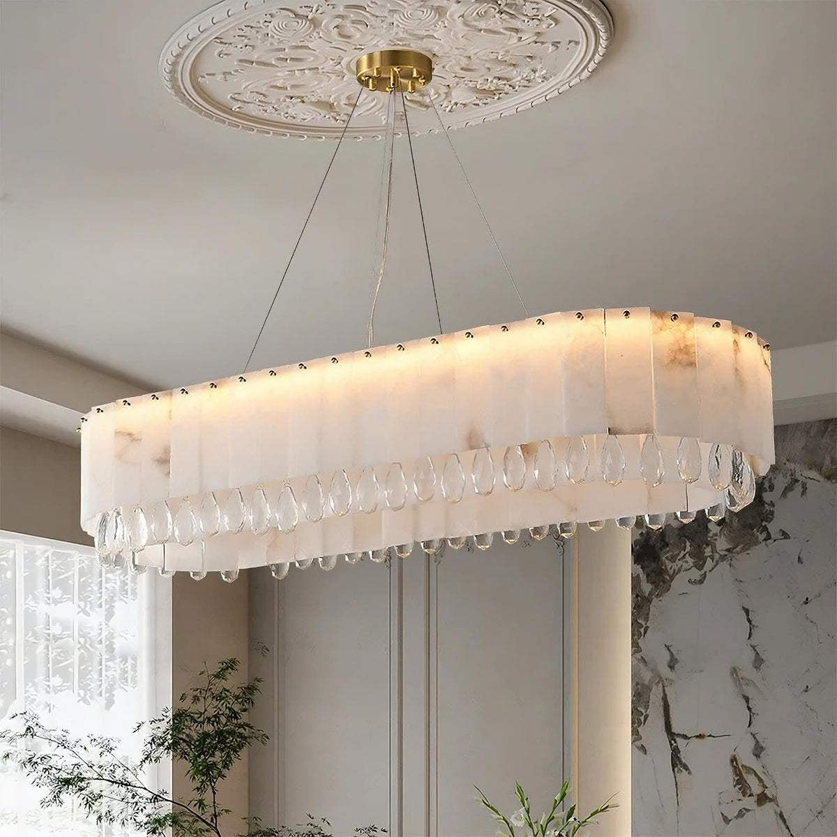 Natural Marble & Crystal Dining Room Chandelier