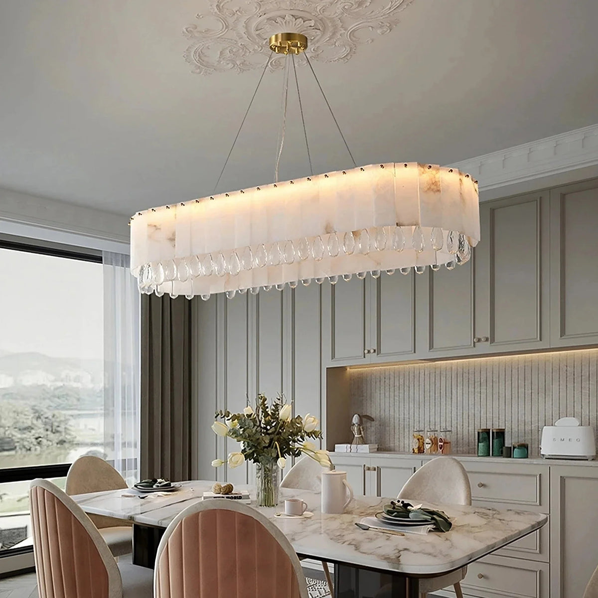 Natural Marble & Crystal Dining Room Chandelier