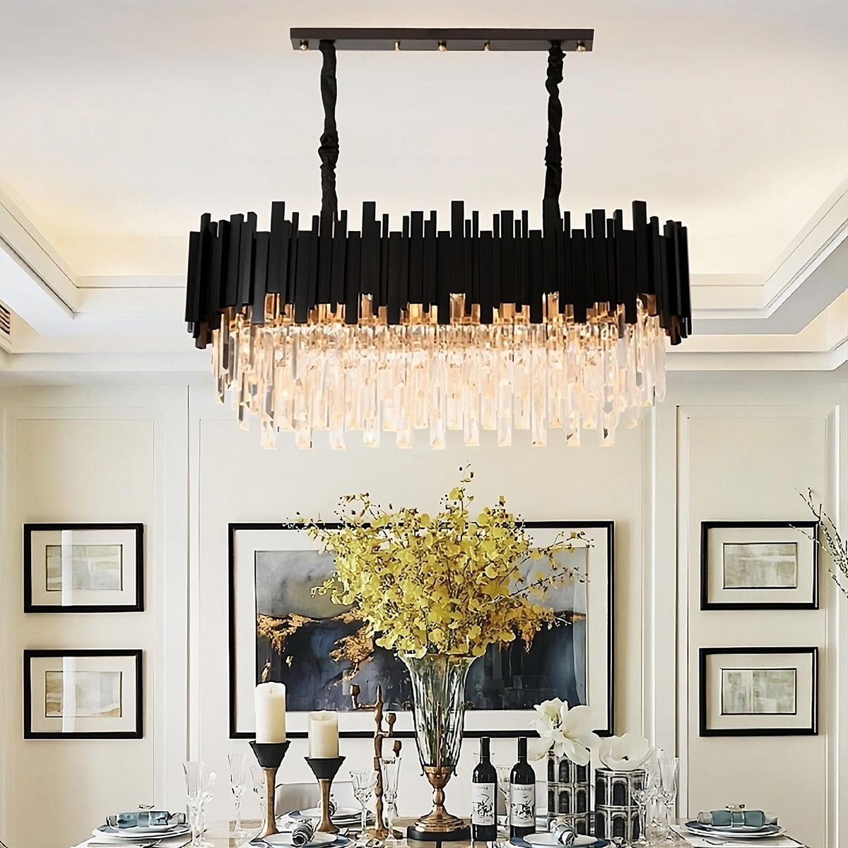 Gio Crystal Dining Room Chandelier, Black