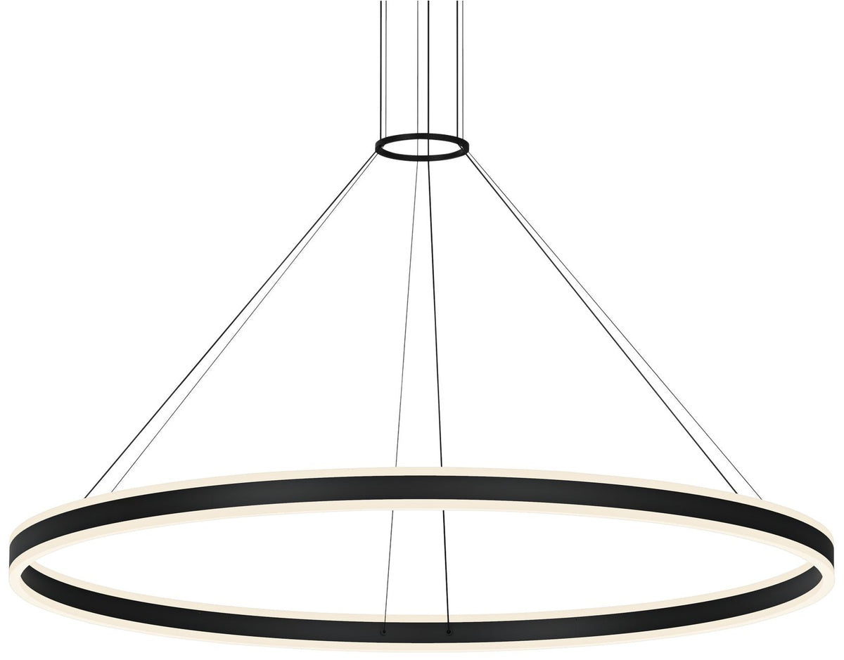 Double Corona 60" Wide Satin Black 2-Light LED Pendant