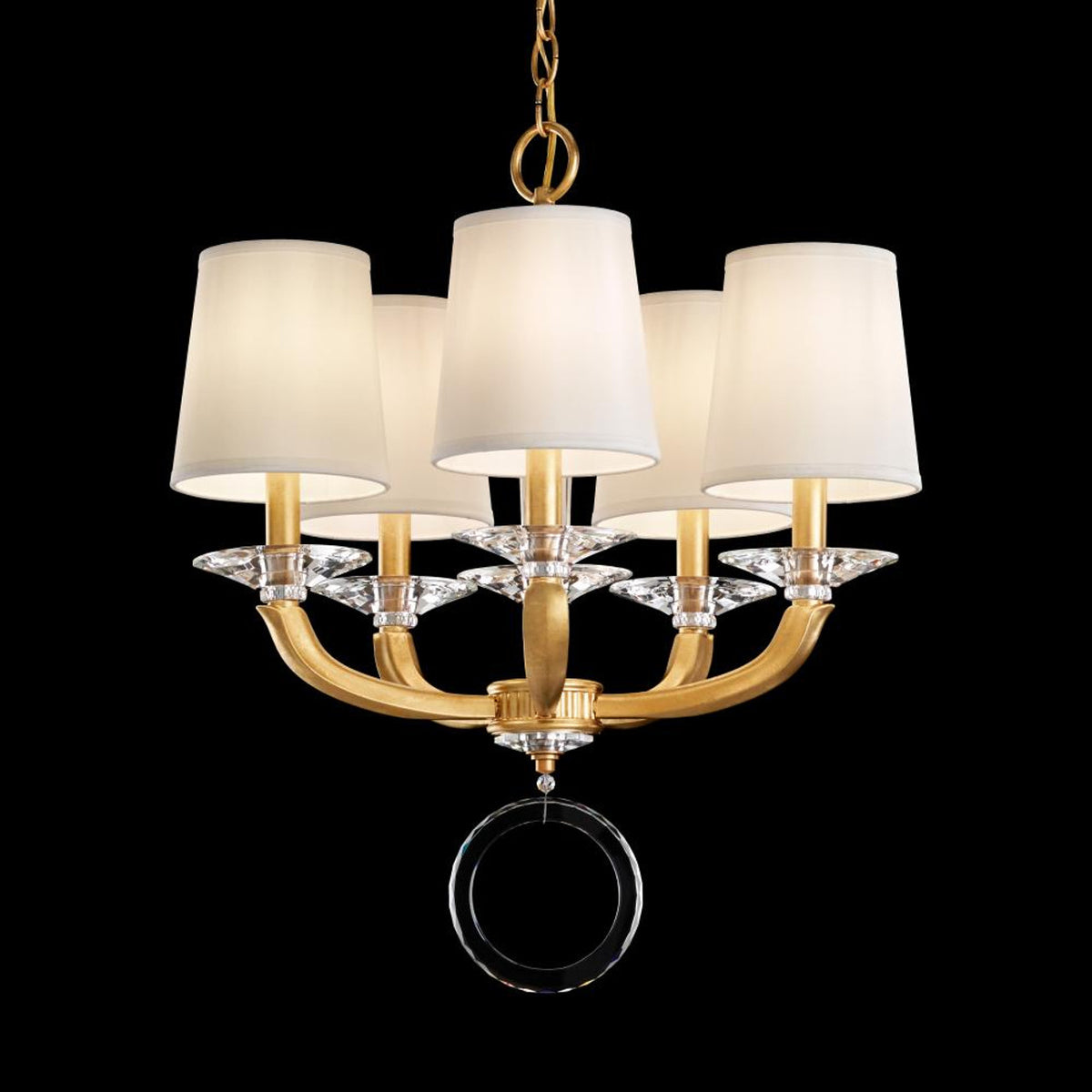 Emilea Chandelier, 5-Light, Heirloom Gold, Clear Optic Crystal, Hardback Off White Shade, 19.5"W (MA1005N-22O 1HZWHL)