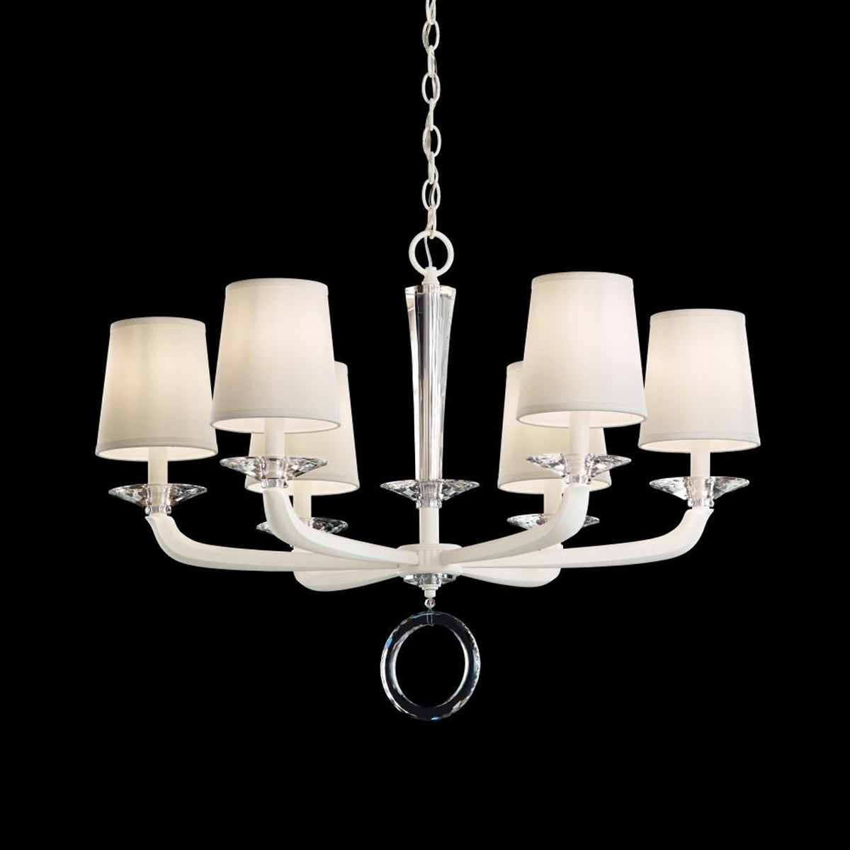 Emilea Chandelier, 6-Light, Heirloom Bronze, Clear Optic Crystal, Hardback Off White Shade, 30.5"W (MA1006N-76O 1HZWJ3)
