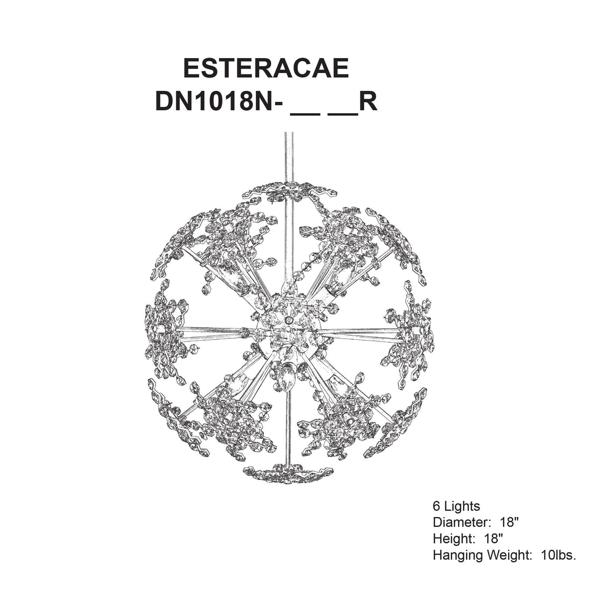 Esteracae 18"H x 18"W 6-Light Crystal Pendant in Jet Black